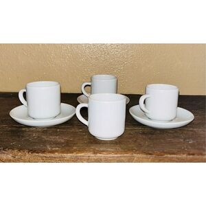 4 Small White Espresso Demitasse Cups With Saucers Made In Brazil